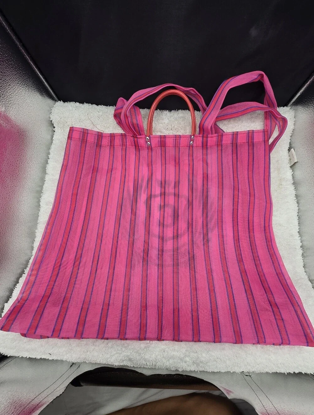 Consuela Pink Mesh Market Tote - MTRA Crest Logo Large